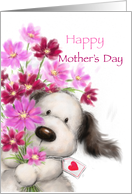 Cute little bear offering a huge bunch of flowers, Happy Mother’s Day card