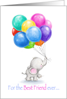 Very cute small elephant with colorful balloon, happy birthday friend card