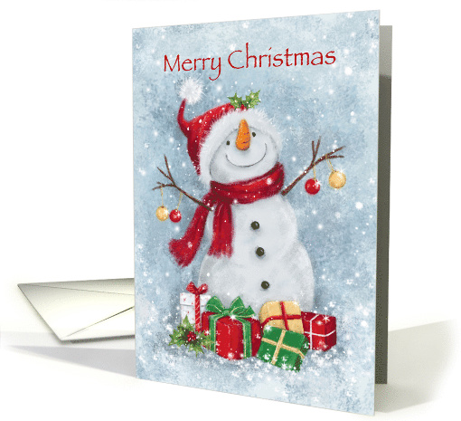 Open armed snowman with big smile and pretty presents,... (1529870)