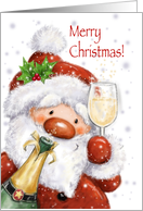 Merry Christmas Dad, Santa holding Champagne bottle and Glass card