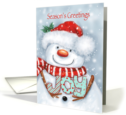 Season's Greetings, Cute Snowman Holding letter JOY with... (1549496)