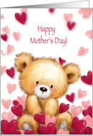 Happy Mother’s Day, Cute Bear with Red Hearts Dropping Around card