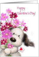 Cute Dog with Bunch of Flowers, Happy Valentine’s Day card