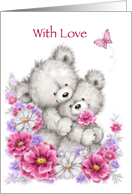 Wedding Anniversary, Cute Bear Couple Cuddling in Flowers card