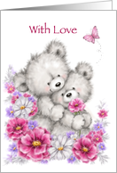 Love and Romance, Cute Bear Couple Cuddling in Flowers card