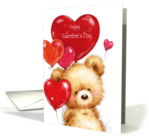 Valentine's Day, Cute Bear with Red Heart Shaped Balloon card