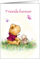 Friends Forever, Bear and Dog Together in Meadow card