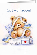 Get Well Soon, Birds Nursing Cute Bear with Bandages card