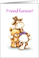 Friend Forever, Giraffe and Bear Cuddling Together card