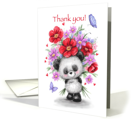 Thank You Panda with Beautiful Flowers and Butterfly card (1558644)