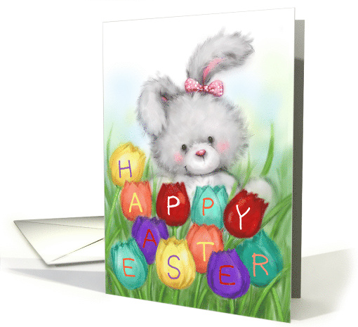 Rabbit with Colorful Tulips with Letter Happy Easter card (1562038)