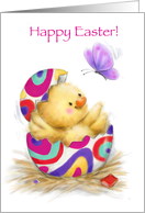 Cute Chick Popping Up from Colorful Painted Egg, Happy Easter card