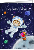 Happy Birthday, Cute Cat Astronaut in Space card