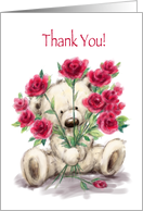 Bear with Bunch of Red Rosed, Thank You card