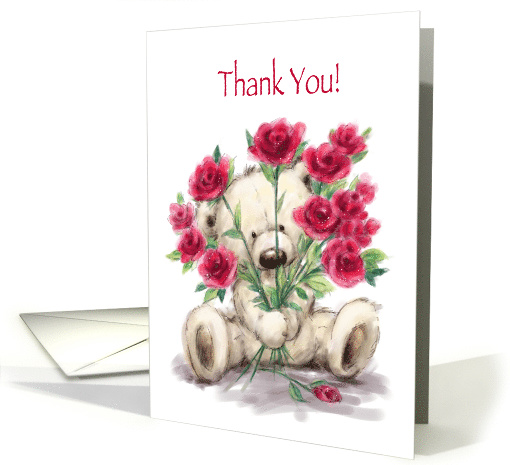 Bear with Bunch of Red Rosed, Thank You for Friendship card (1563730)