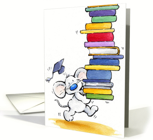 graduation mouse in cap and stack of books card (158673)
