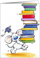 graduation mouse in cap and stack of books card