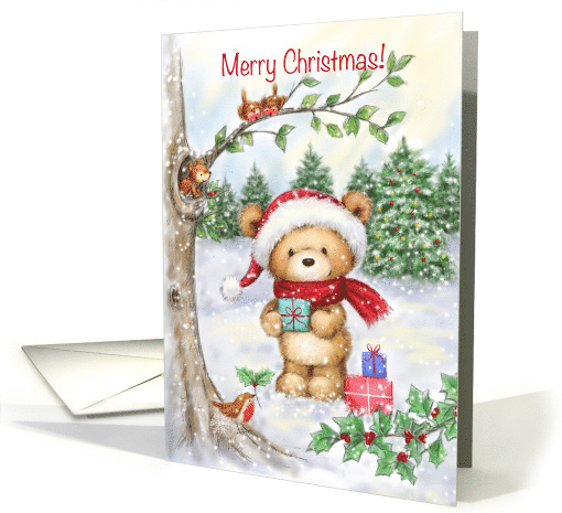 Merry Christmas, Bear in Wood with Friends card (1637336)