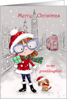 Merry Christmas to my Granddaughter Girl with Dog in City card