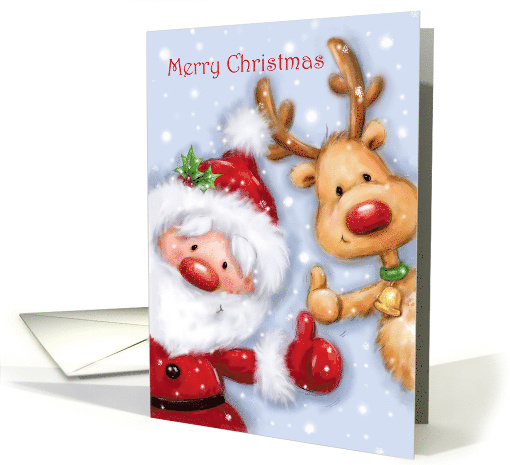 Comical Santa and Reindeer's Thumb Up card (1637632)