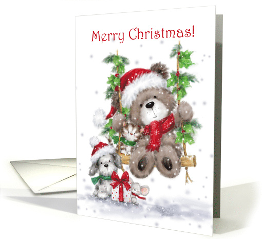 Christmas from All of Us Bear and Friends on Swing card (1637654)