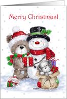 Merry Christmas for Friend Bear with Snowman and Friends card