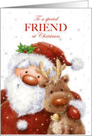 Christmas to Friend Santa and Reindeer with Big Smile card