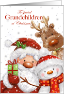 Christmas to Grandchildren Santa Reindeer Snowman with Big Smile card