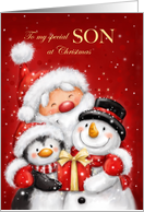 Christmas to Son Santa Penguin Snowman with Big Smile card