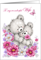 Valentine to Wife Bear Couple Hugging with Flowers card