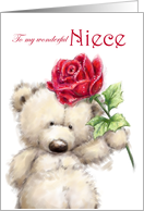 Valentine’s Day to Niece Cute Bear Holding a Beautiful Rose card