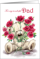 Valentine’s Day for Dad Cute Bear Holding Bunch of Roses card