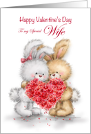 Valentine’s Day for wife Rabbit Couple with Heart Shaped Roses card