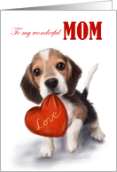 Valentine’s Day to Mom Cute Dog with Red Heart card