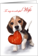 Valentine’s Day to Wife Cute Dog with Red Heart card