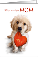 Valentine’s Day to Mom Cute Dog with Red Heart card