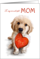 Mother’s Day Cute Dog with Heart Shaped Cushion for Mom card