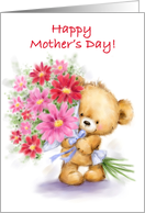 Mother’s Day Cute Bear with Beautiful Flowers card