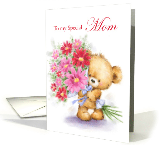 Happy Birthday Mom Cute Bear with Beautiful Flowers card (1668844)