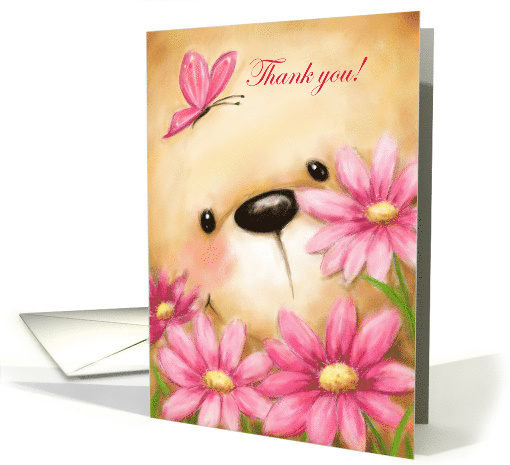 Thank You Cute Bear with Pink Flowers and Butterfly card (1674414)