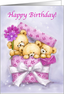 Happy Birthday Cute Bears Popping Out from Gift Box card