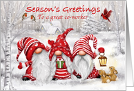 Season’s Greetings Co Worker Gnomes in Snowy Woodland card