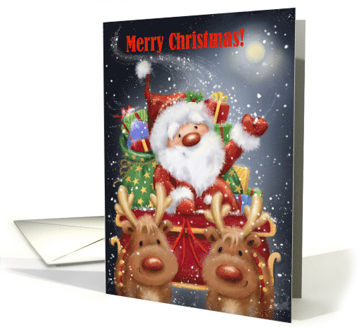 Merry Christmas Santa Riding on Sleigh with Presents card (1696776)