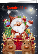 Merry Christmas Grandchildren Santa Riding on Sleigh with Presents card