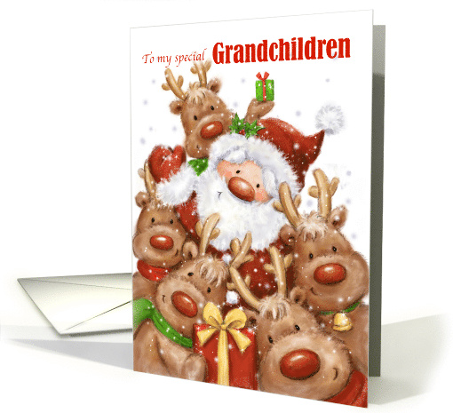 Merry Christmas Grandchildren Santa with Reindeers card (1706668)