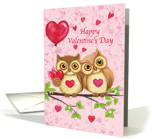 Happy Valentine's Day Owl couple on Branch card (1752492)