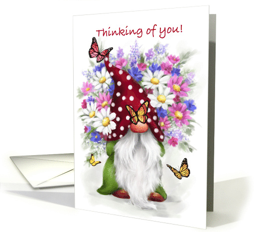 Thinking of You Gnome with Bunch of Flowers card (1766544)