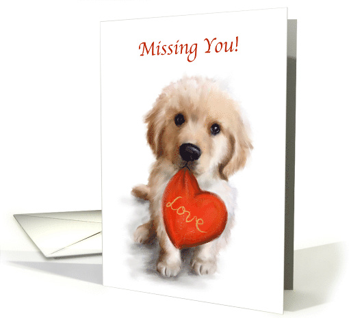 Missing You Cute Dog with Red Heart for love card (1766614)