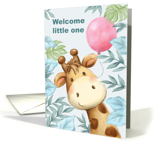 Welcome Little one Cute Giraffe with Balloon Announcement card