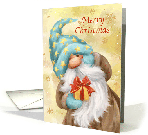 Co-Worker Merry Christmas Cute Gnome with Golden Present card